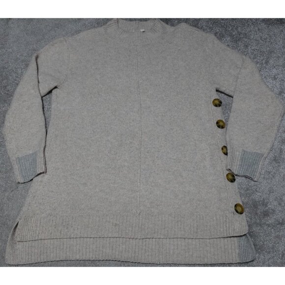 ady P Sweater Women's Medium Cream Side Button Knit Long Sleeve Pullover - Picture 1 of 9